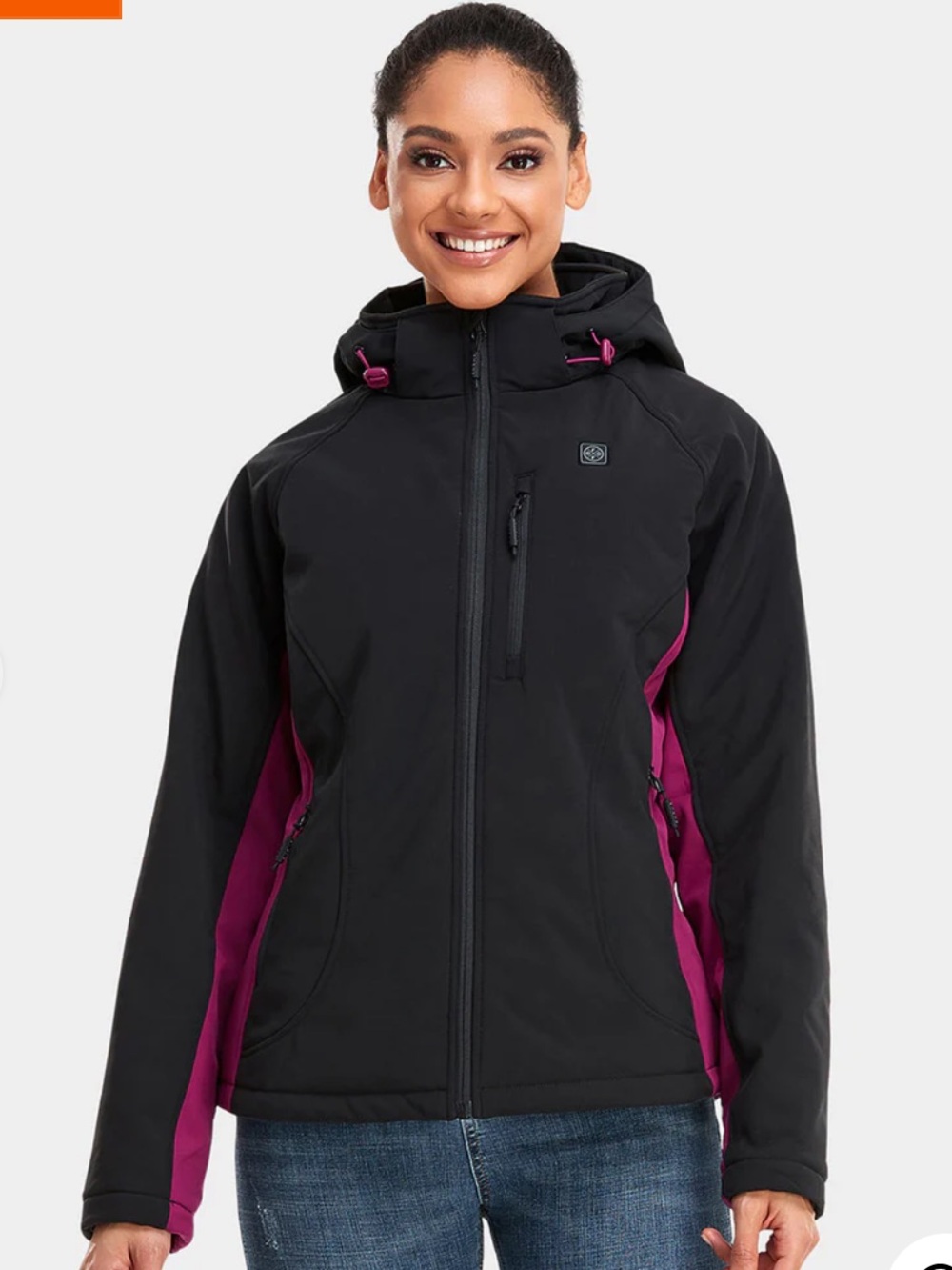 Ororo Heated Black and Magenta Hooded Softshell Jacket